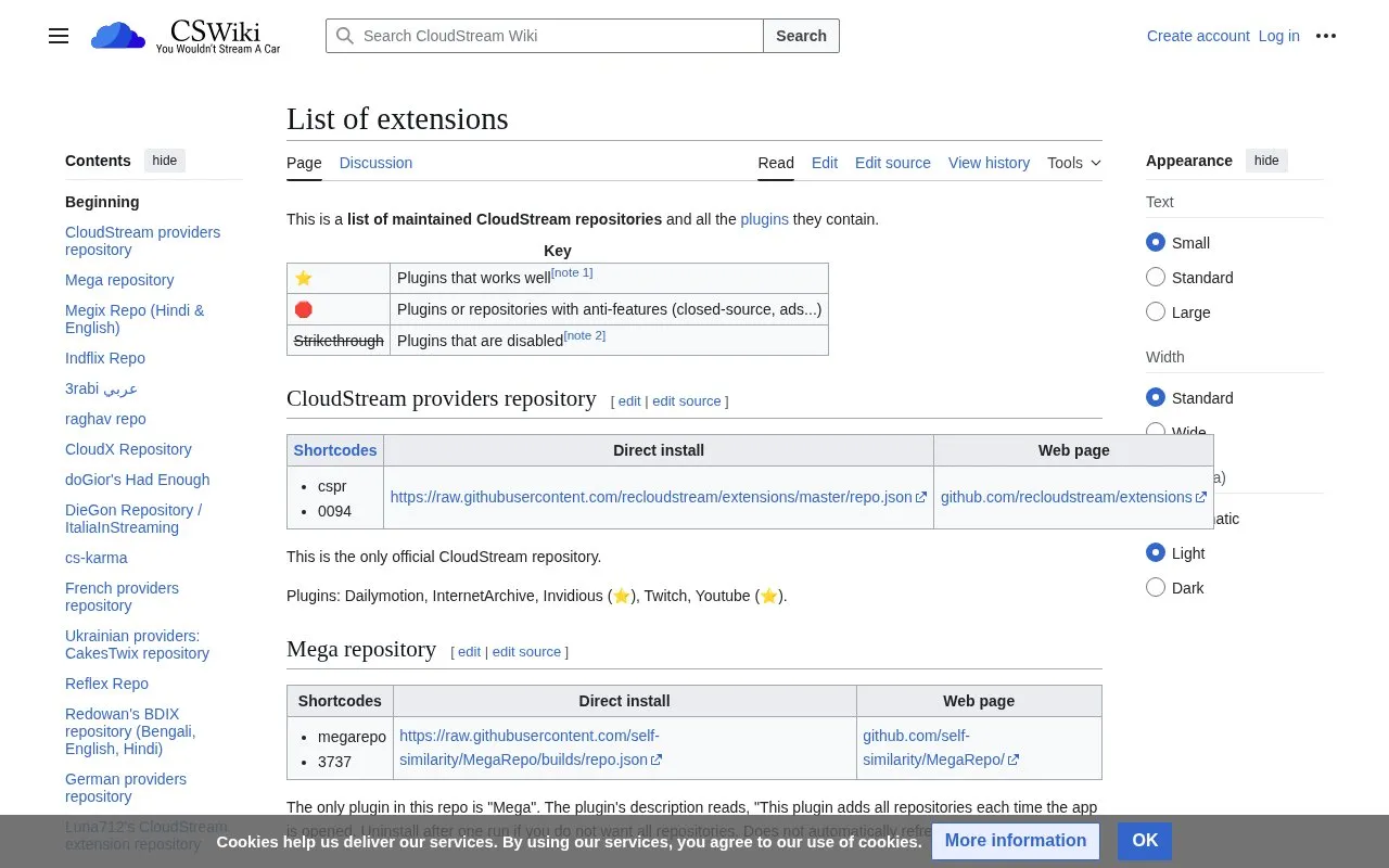 List Of Extensions homepage screenshot