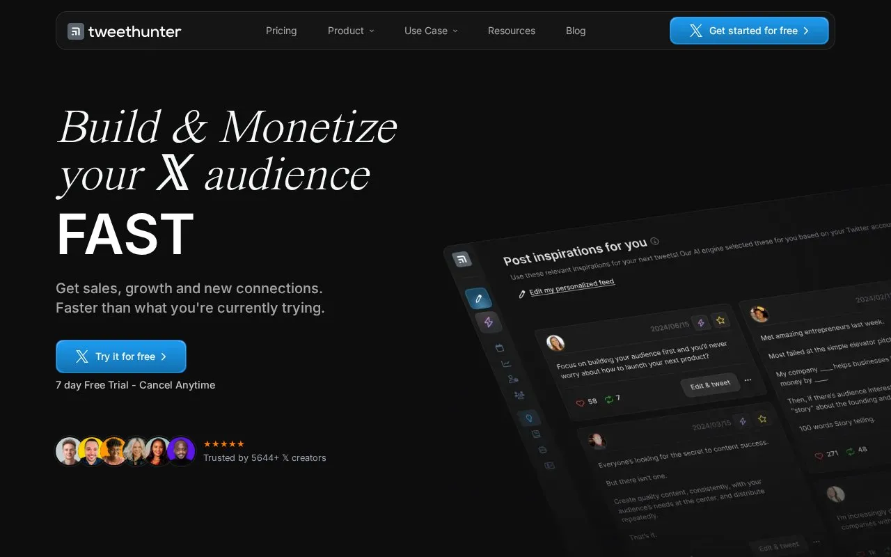 tweethunter homepage screenshot