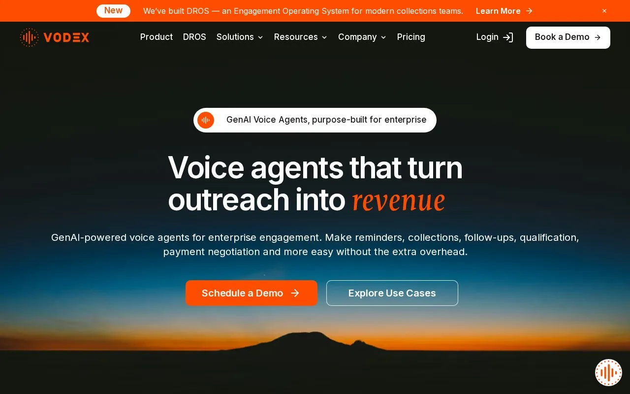 Vodex homepage screenshot