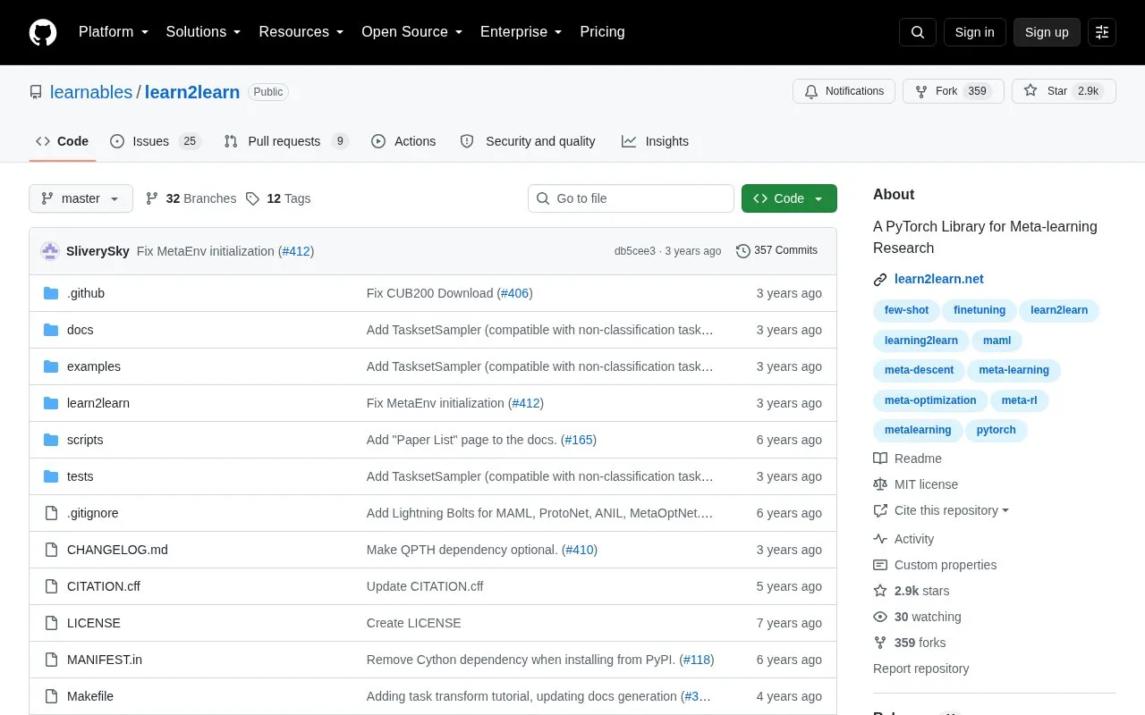 learn2learn homepage screenshot