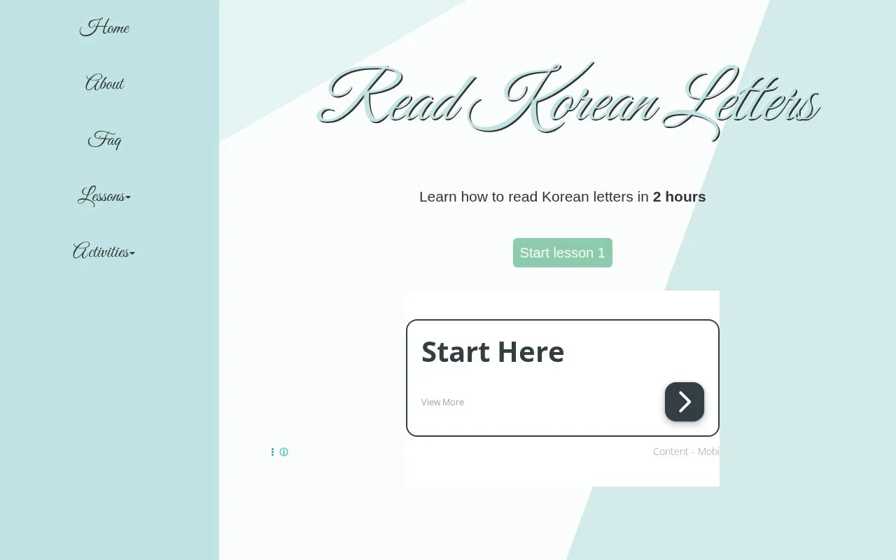 Read Korean Letters homepage screenshot