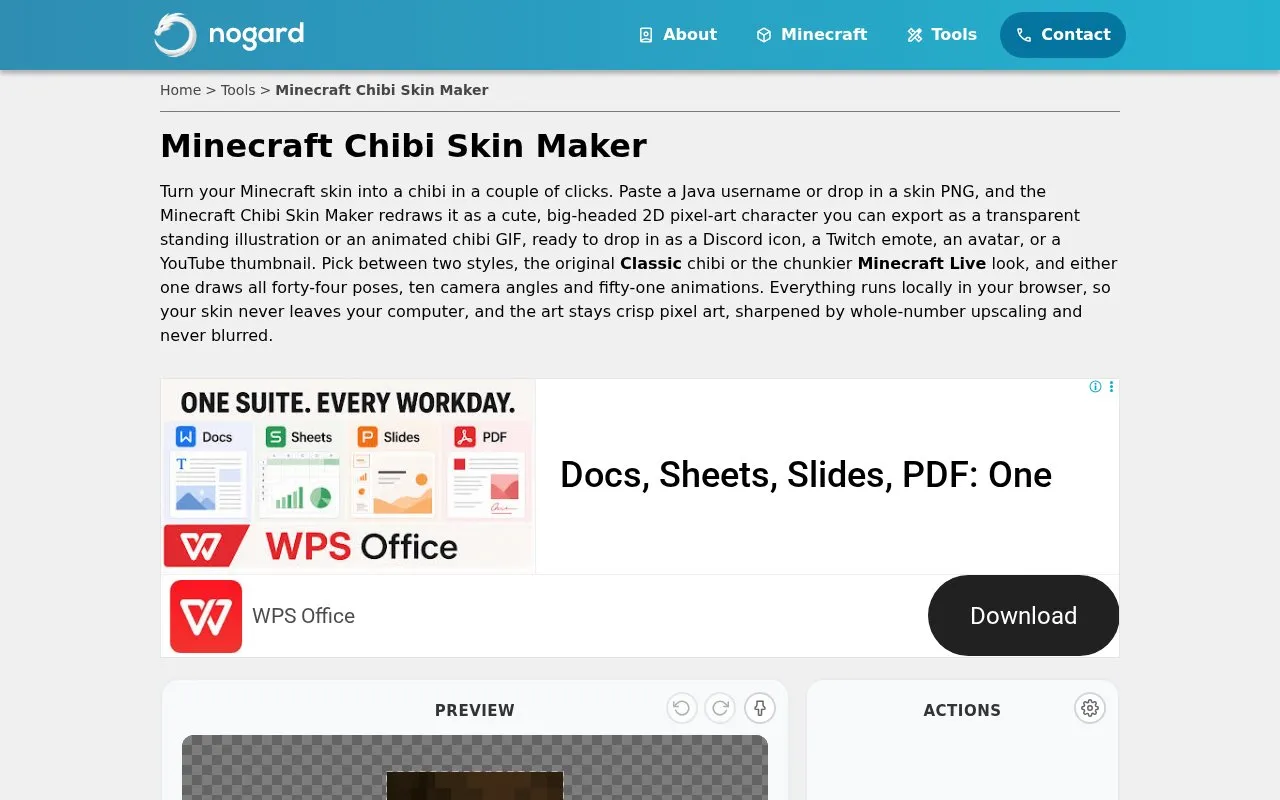 Minecraft Chibi Skin Maker homepage screenshot