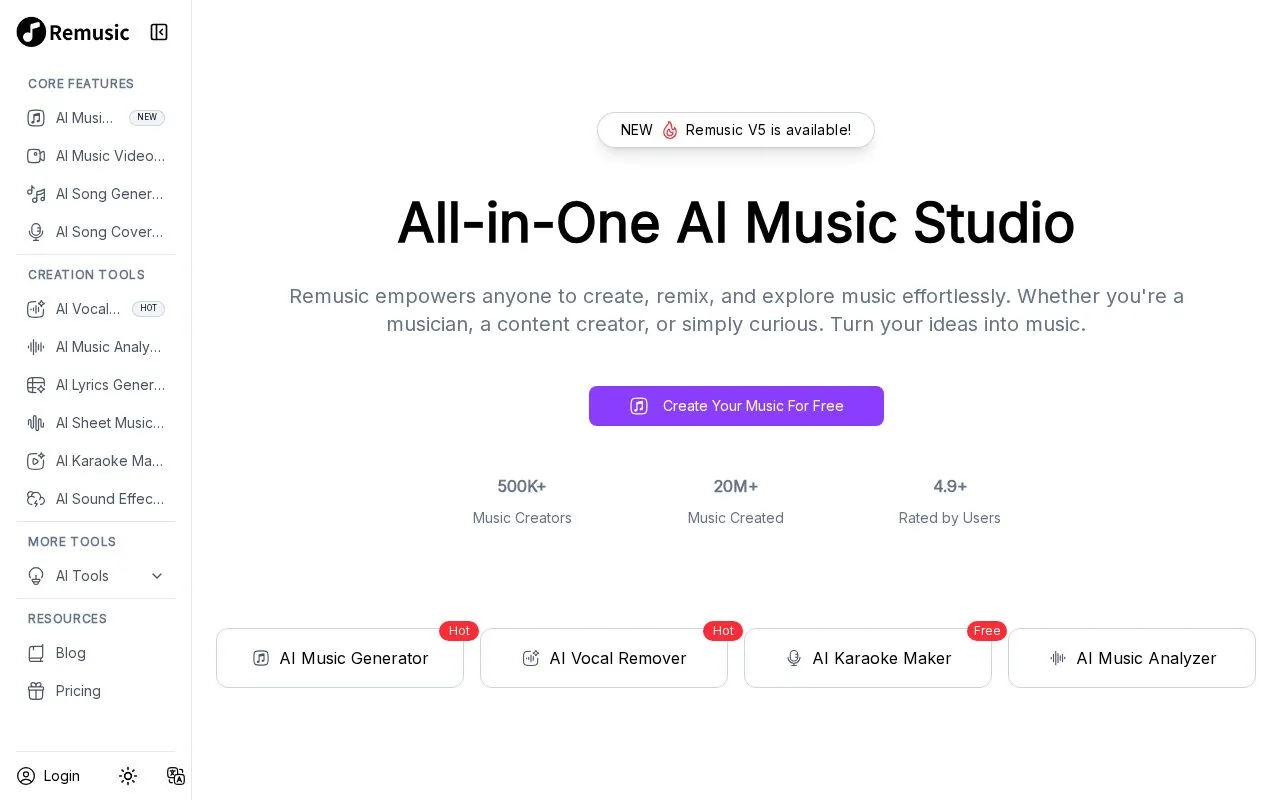 Remusic homepage screenshot