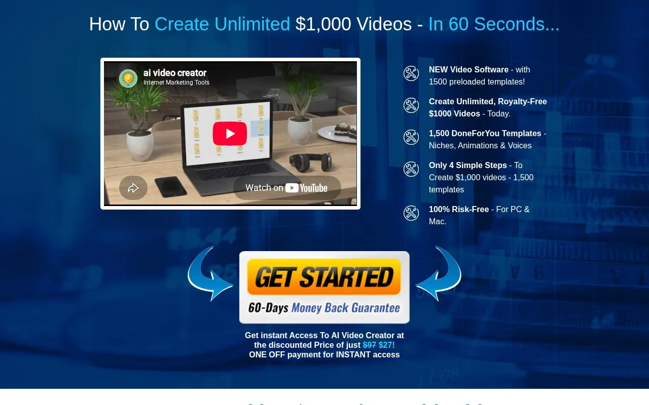 AI Video Creator homepage screenshot