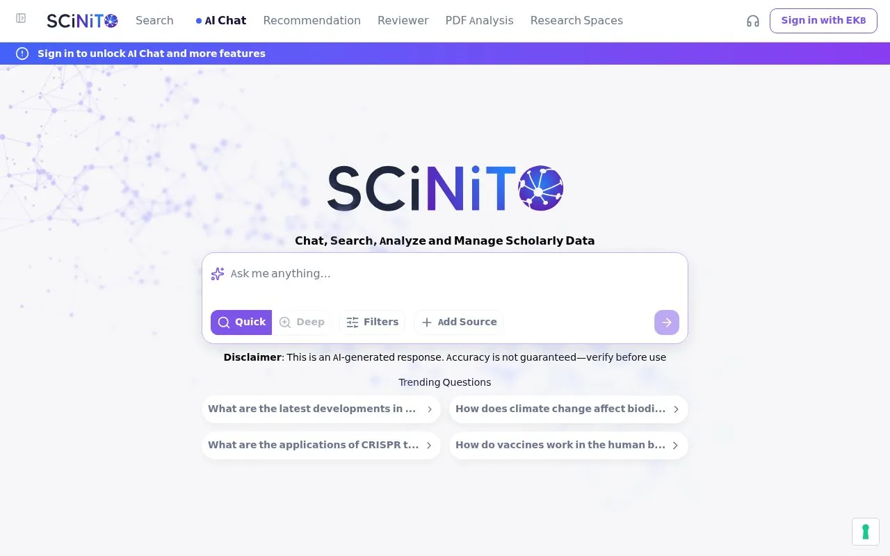 Scinito homepage screenshot