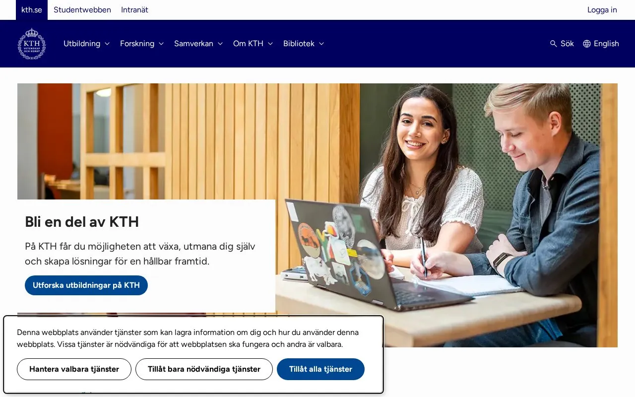 Royal Institute of Technology homepage screenshot