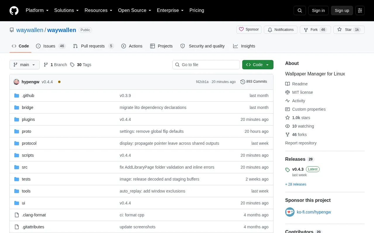 Waywallen homepage screenshot