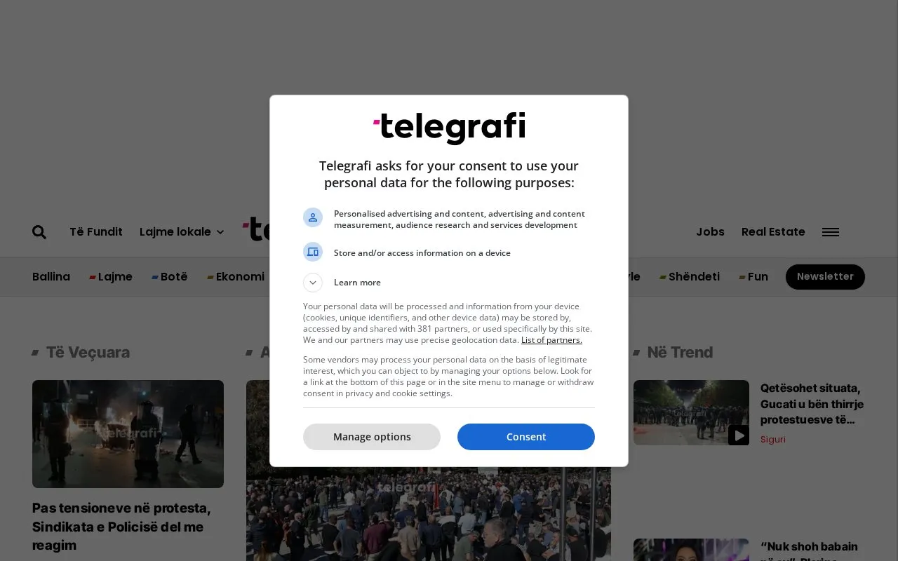 Telegrafi homepage screenshot