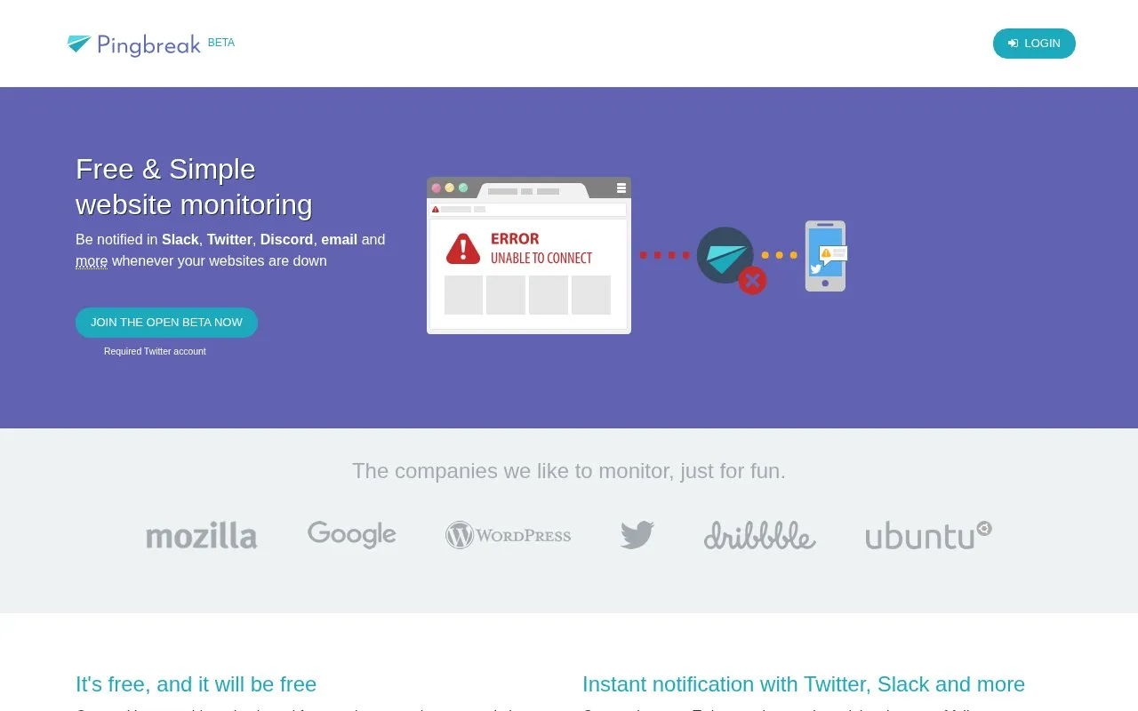 Pingbreak homepage screenshot