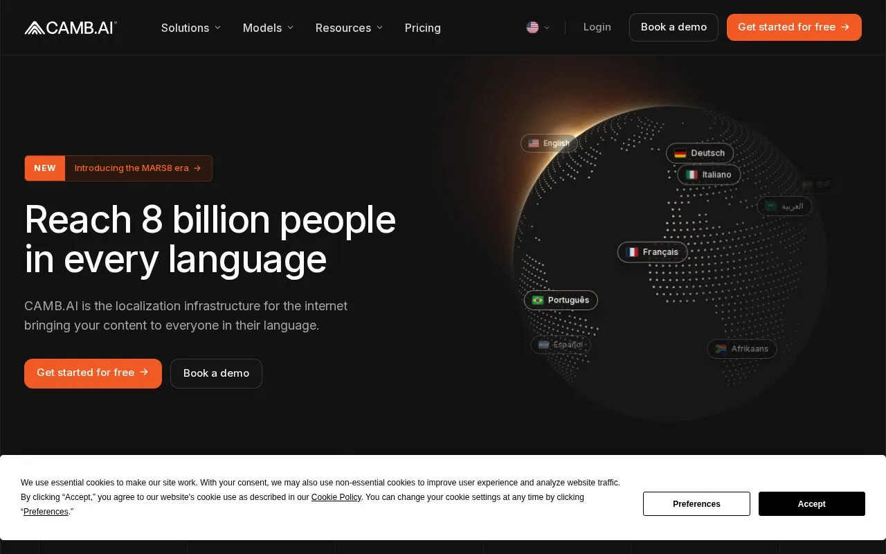 CAMB.AI homepage screenshot