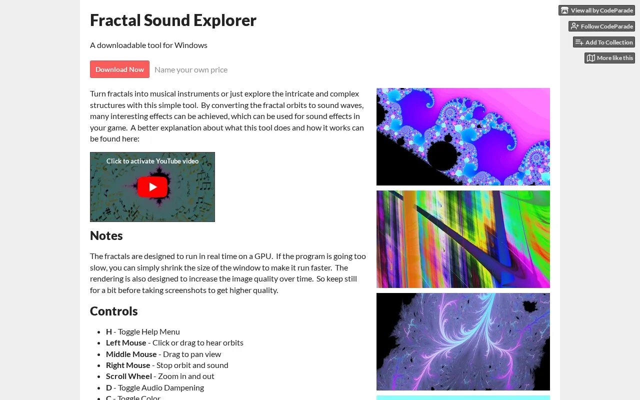 Fractal Sound Explorer homepage screenshot