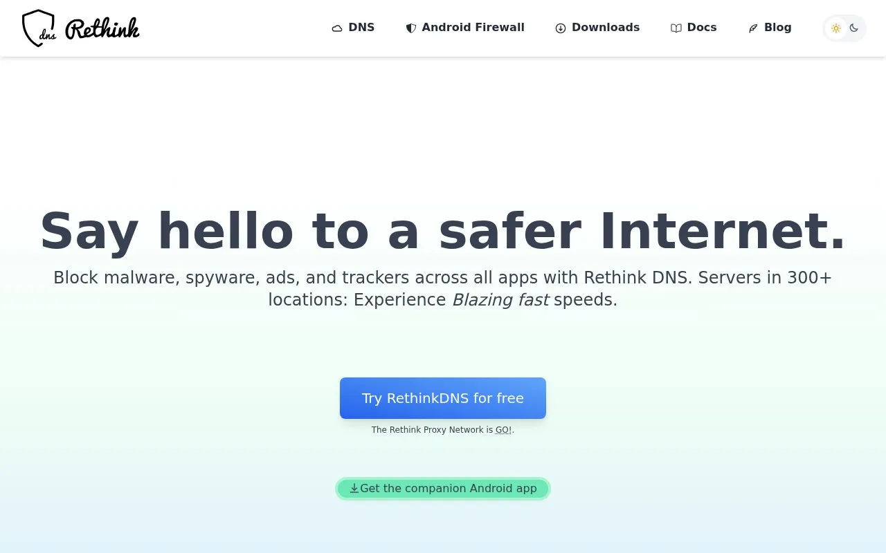 Rethink DNS homepage screenshot