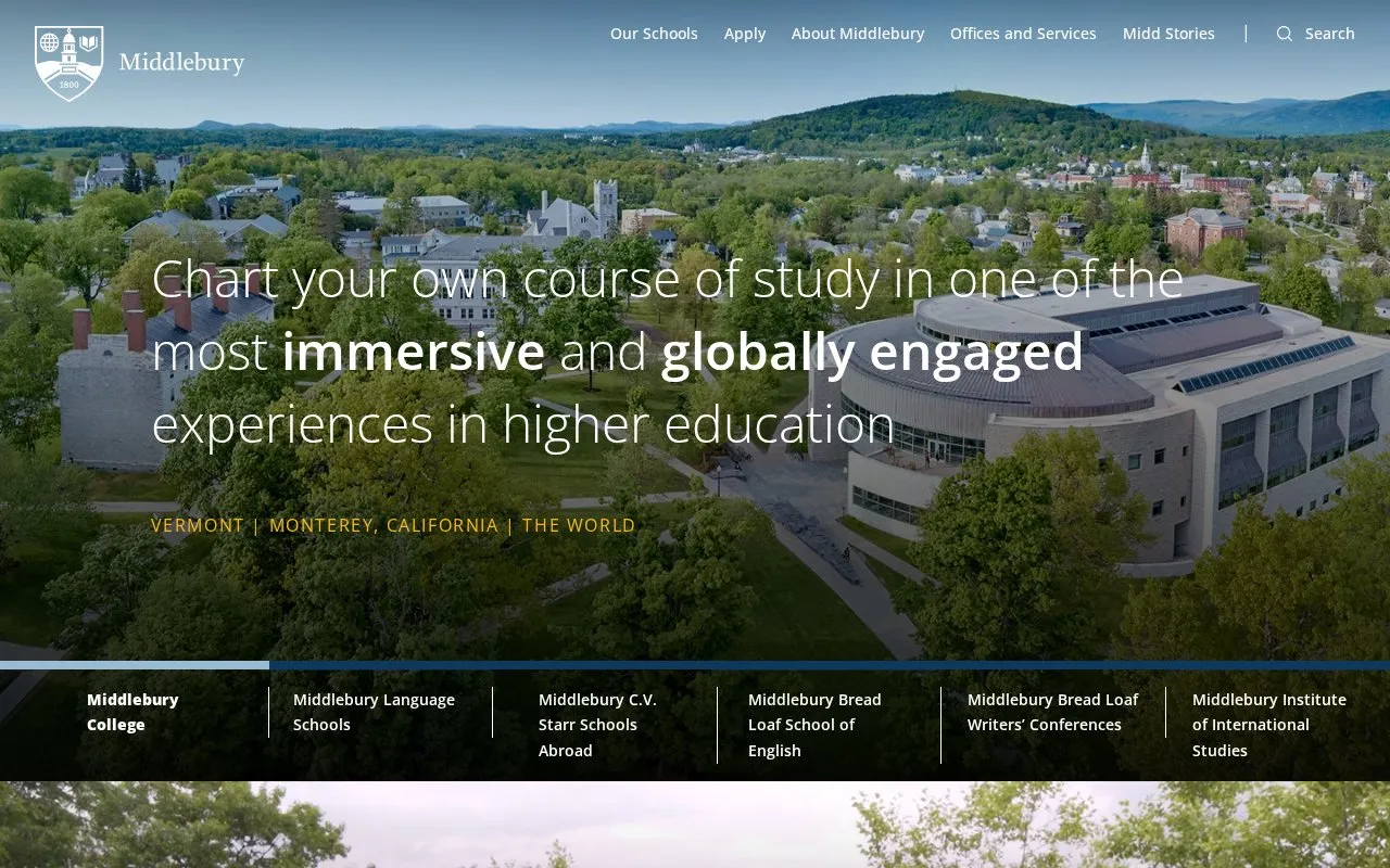 Middlebury College homepage screenshot