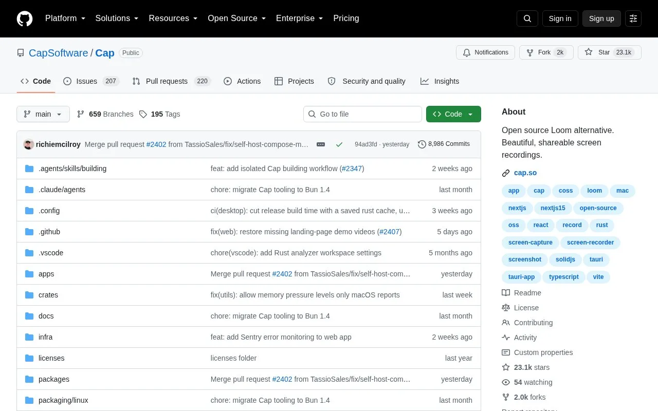 Cap homepage screenshot
