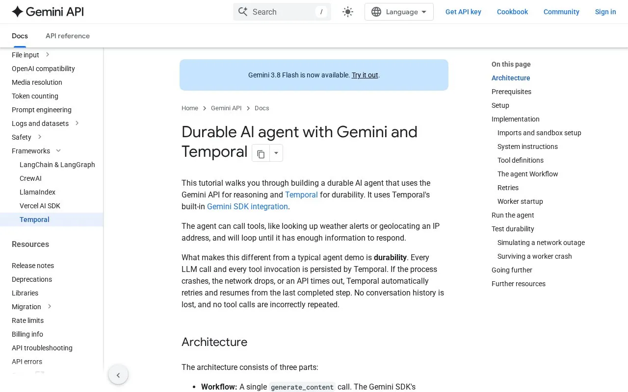 Gemini and Temporal Durable Agent homepage screenshot