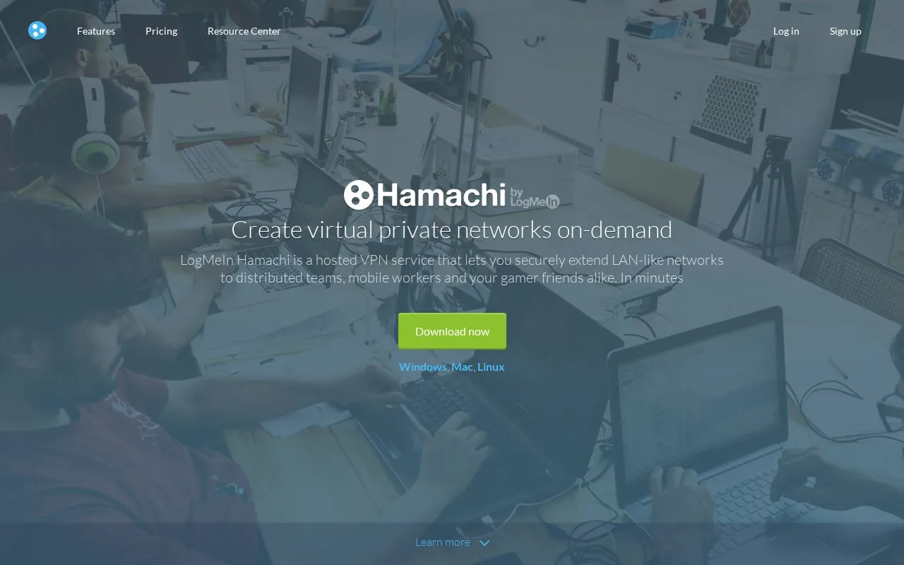 Hamachi homepage screenshot
