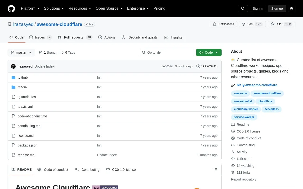 Awesome Cloudflare homepage screenshot