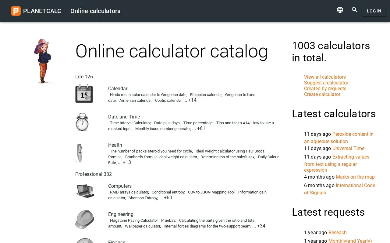 PlanetCalc homepage screenshot