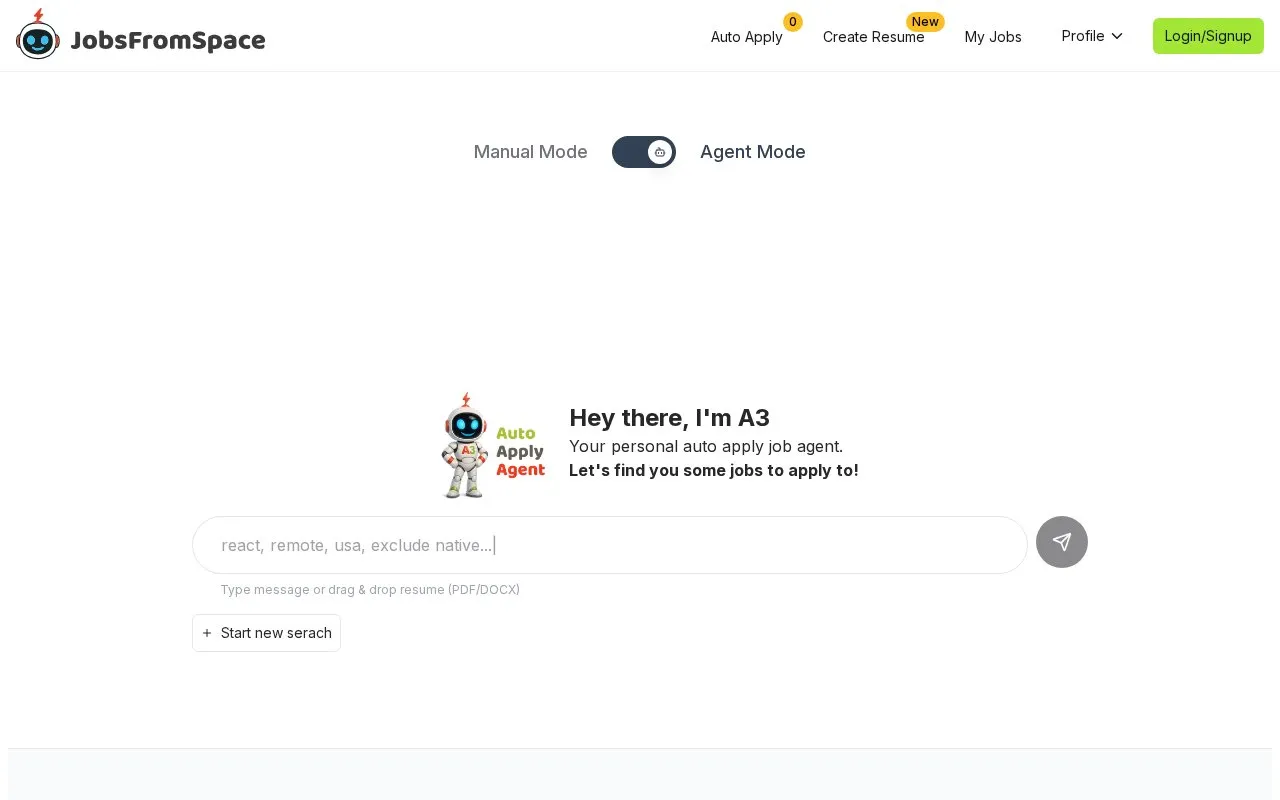 JobsFromSpace homepage screenshot