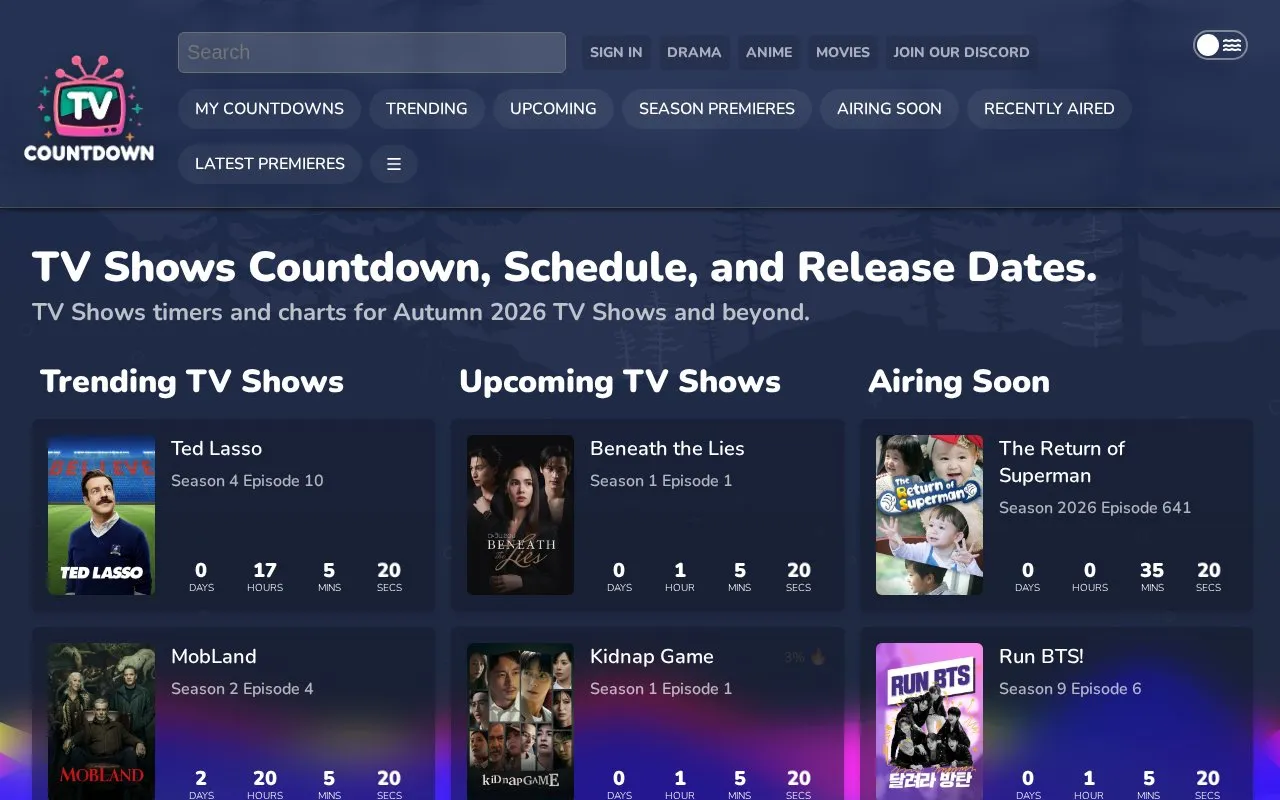 TV homepage screenshot