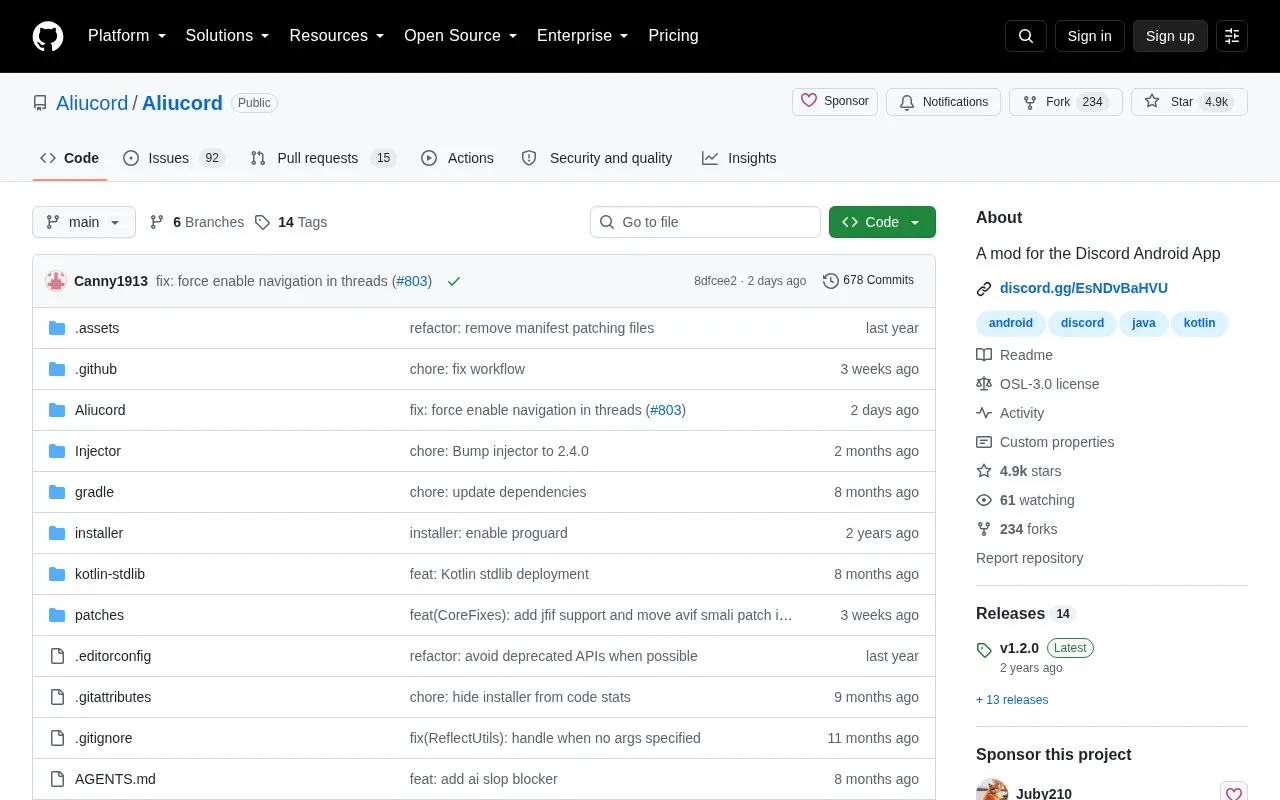 Aliucord homepage screenshot