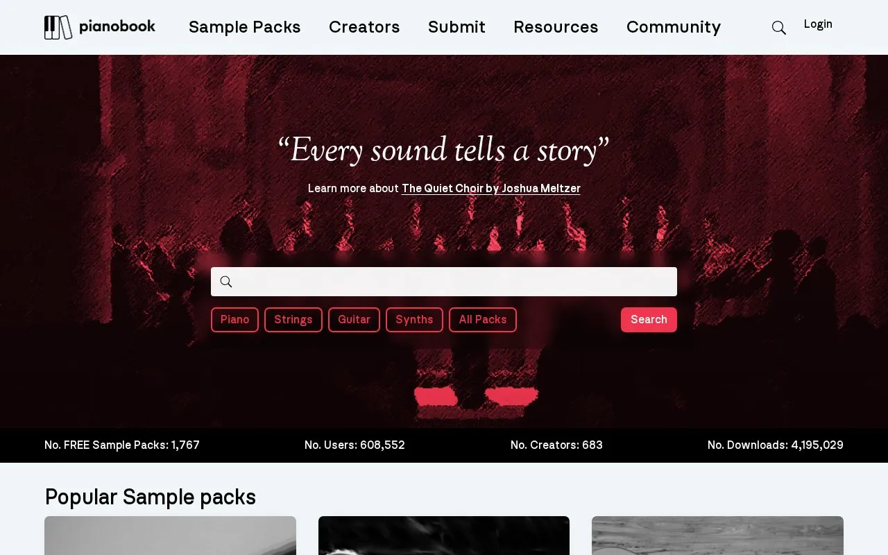 Pianobook homepage screenshot