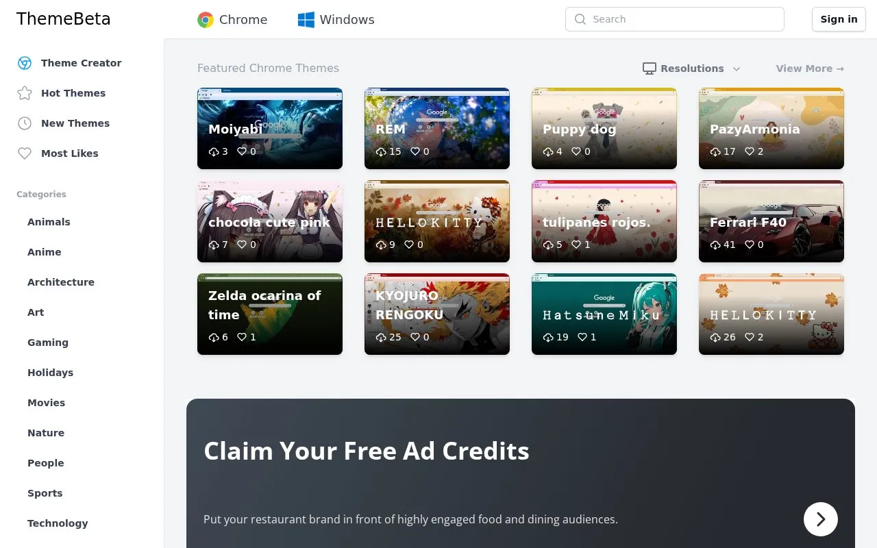 ThemeBeta homepage screenshot