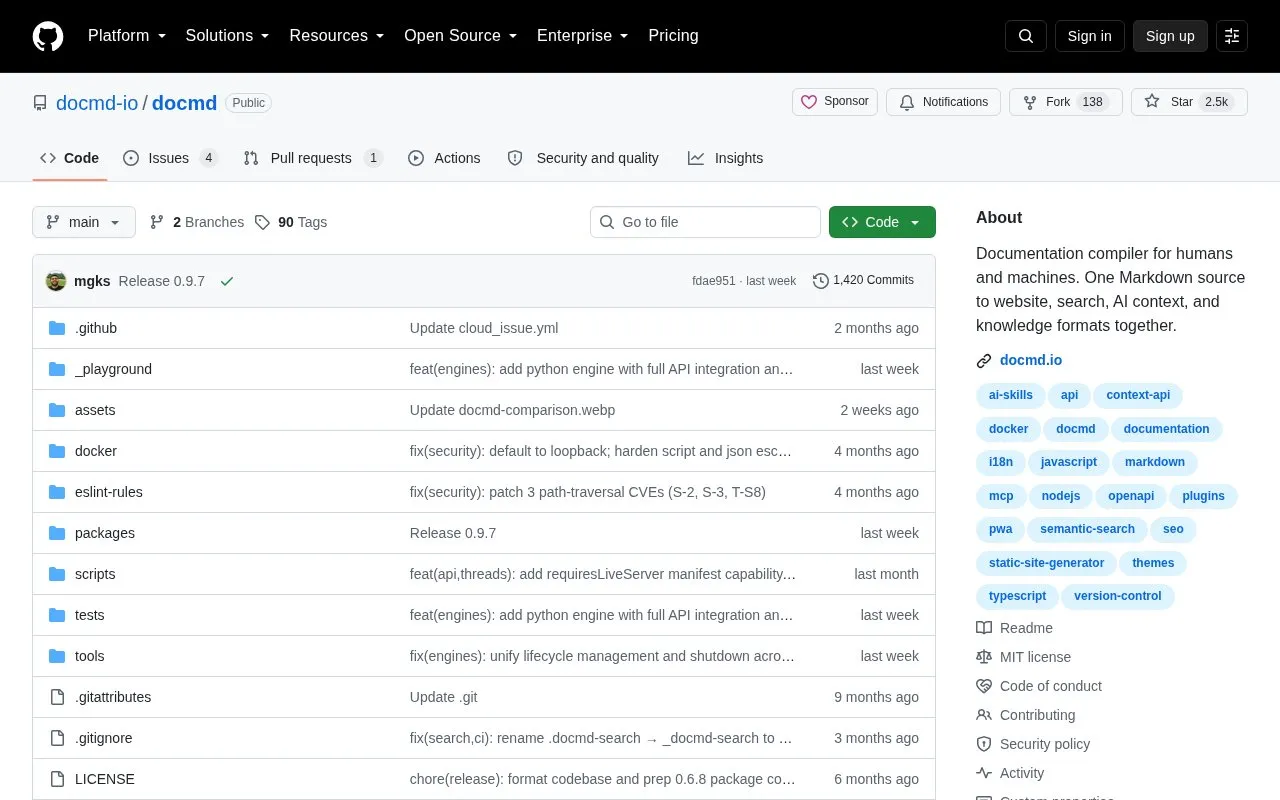 docmd homepage screenshot