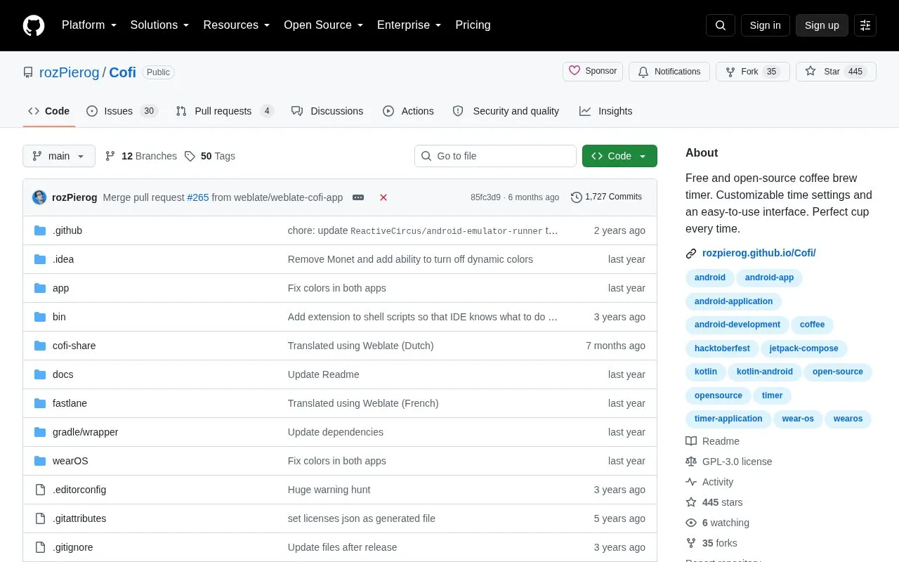 Cofi homepage screenshot
