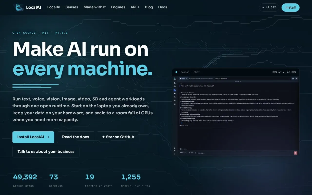 LocalAI homepage screenshot