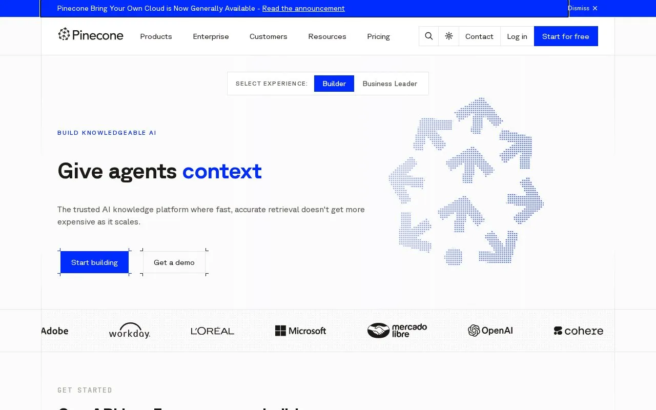 Pinecone homepage screenshot