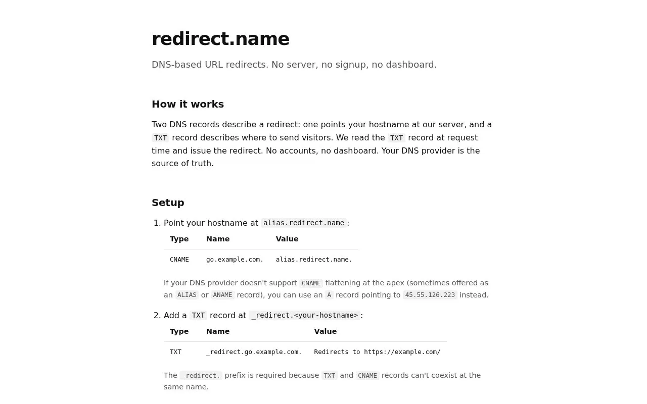 redirect.name homepage screenshot