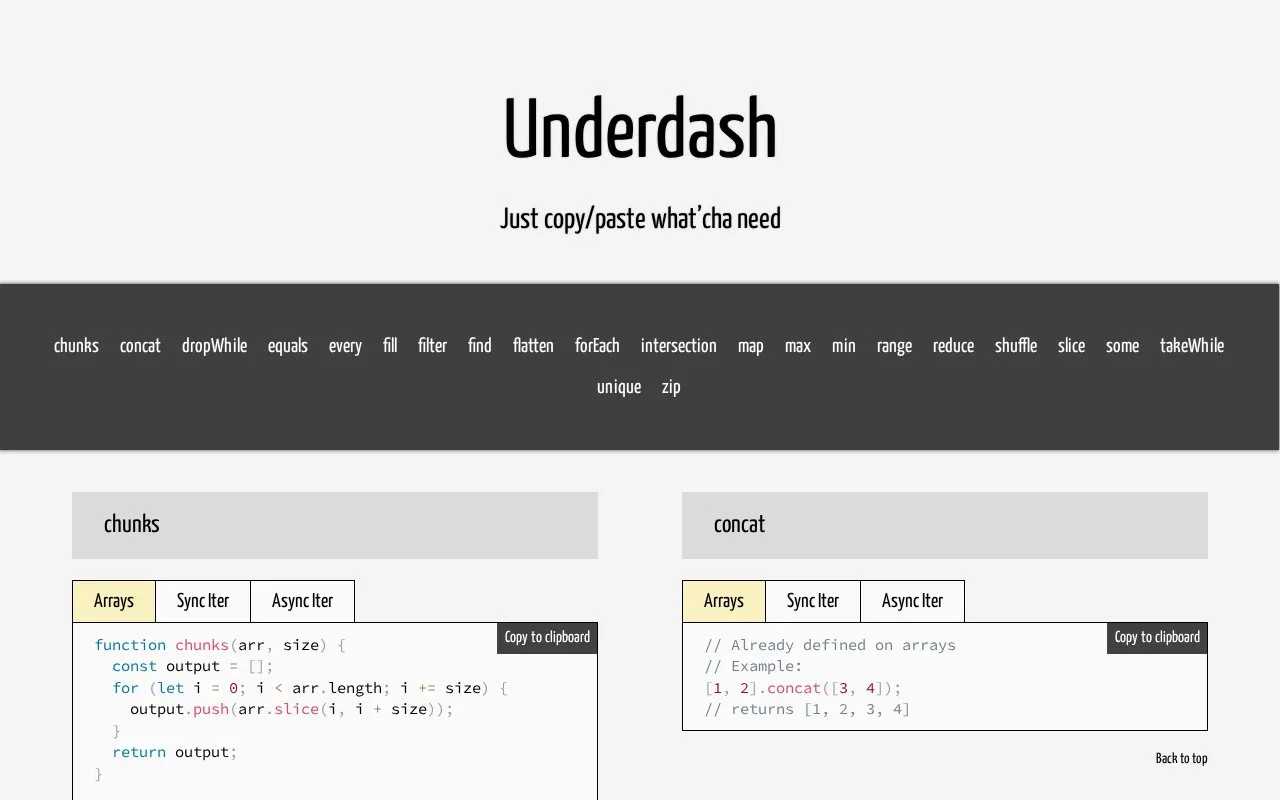 Underdash homepage screenshot