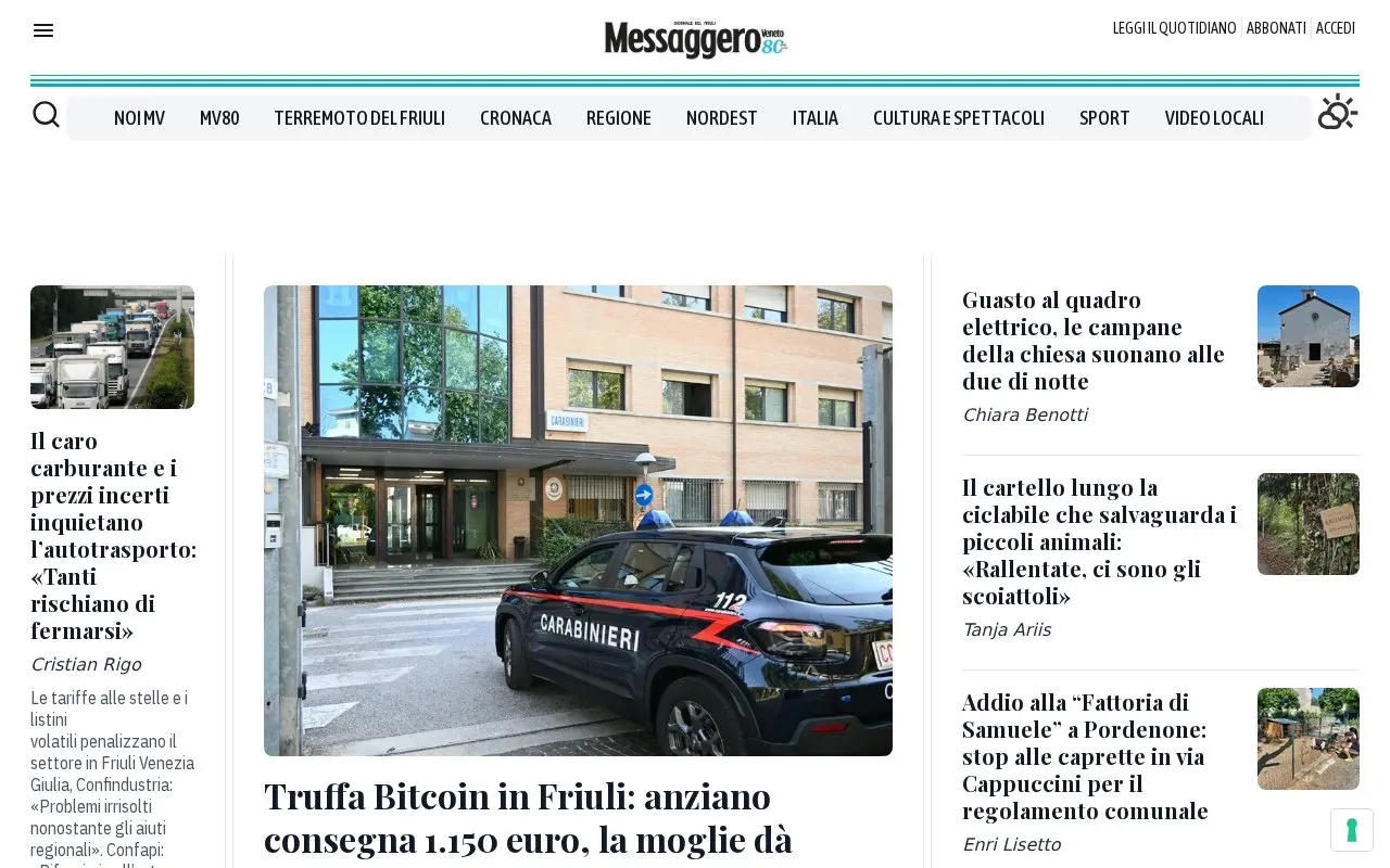 Messaggero Veneto homepage screenshot