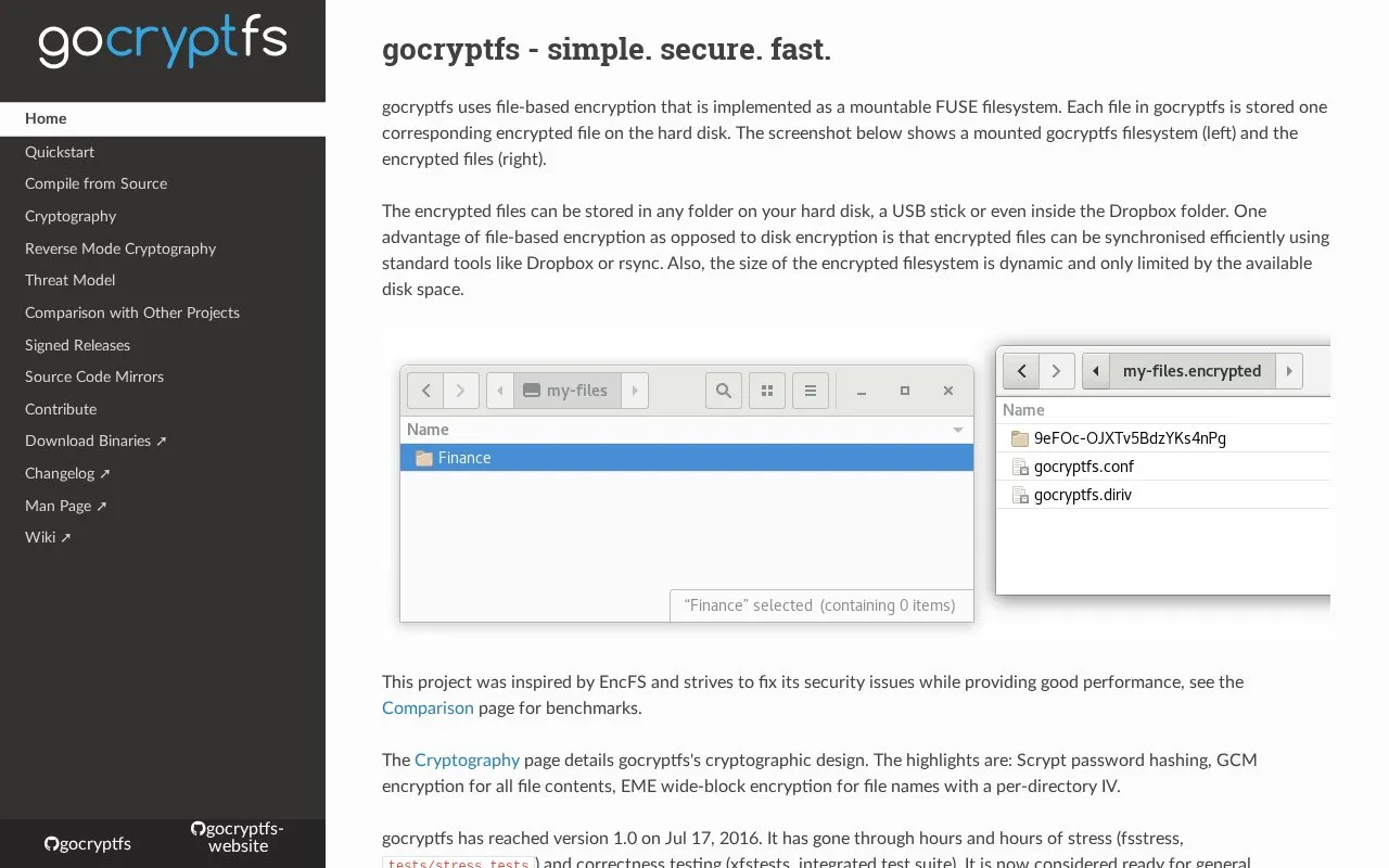 gocryptfs homepage screenshot