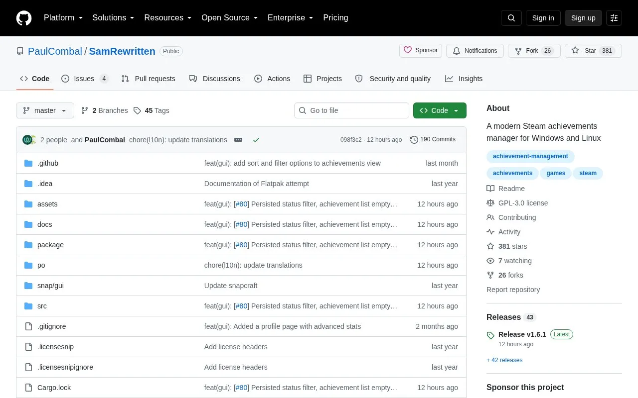 SamRewritten homepage screenshot