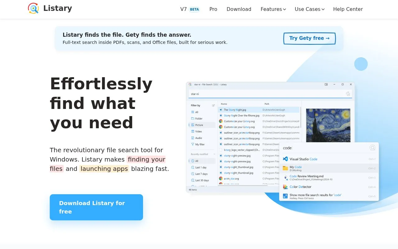 Listary homepage screenshot