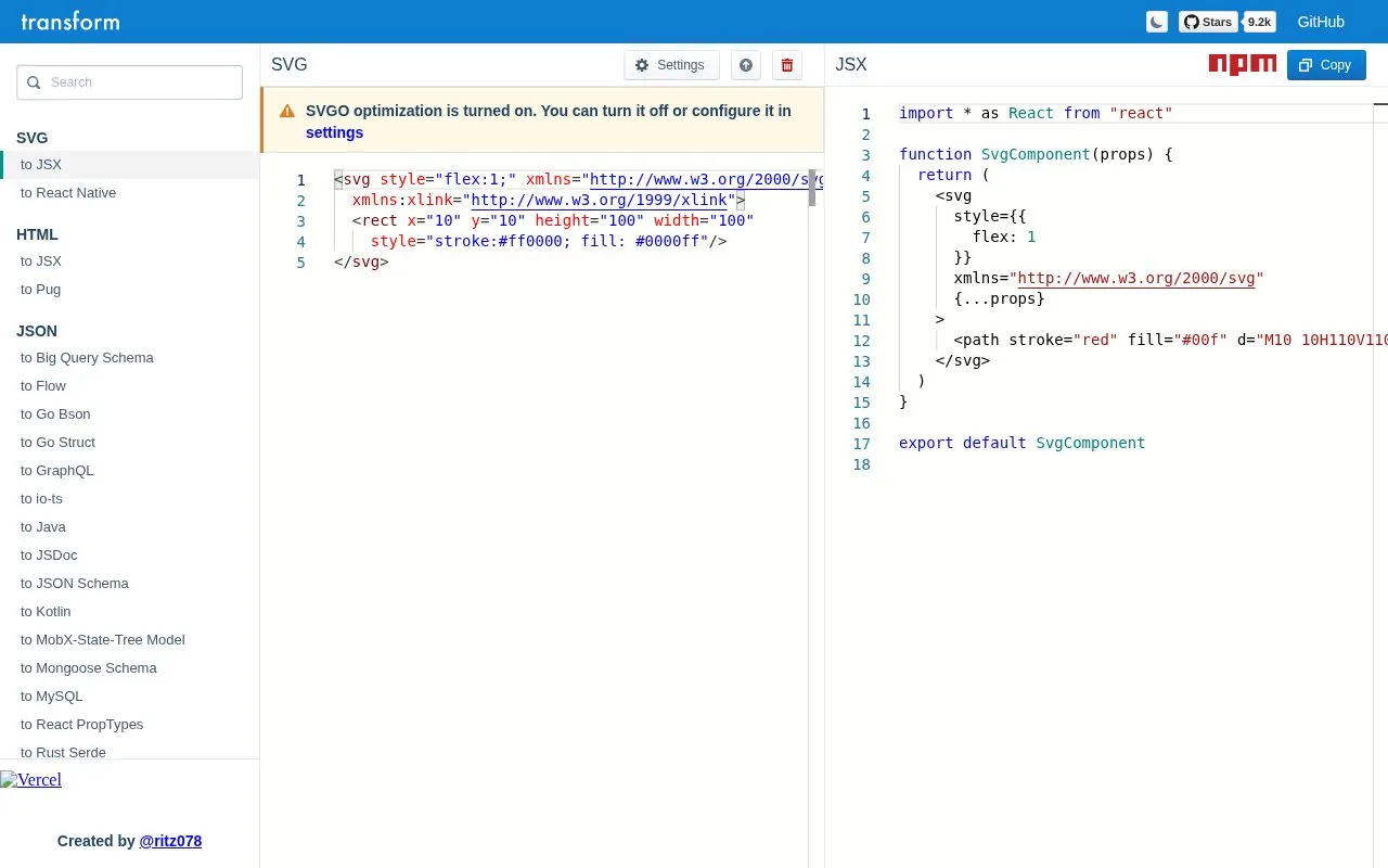 Transform homepage screenshot