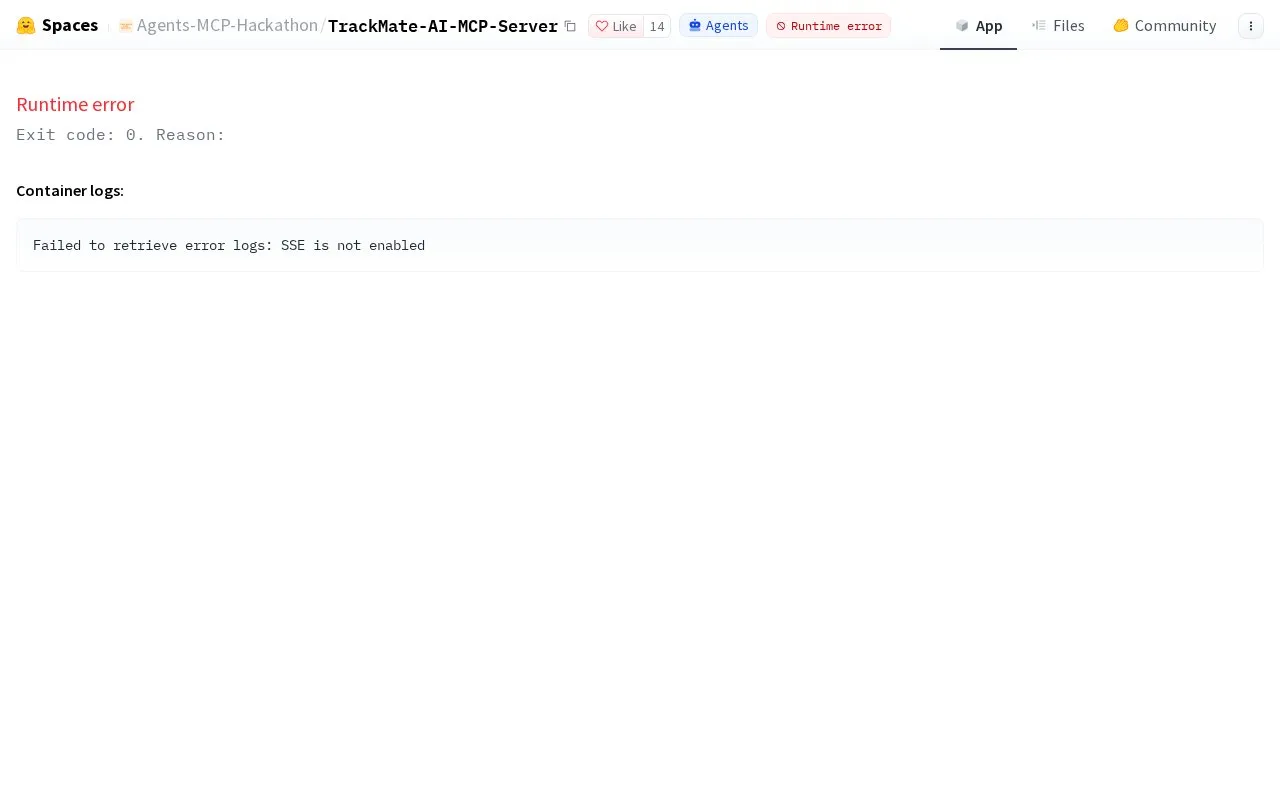 TrackMate AI MCP Server homepage screenshot