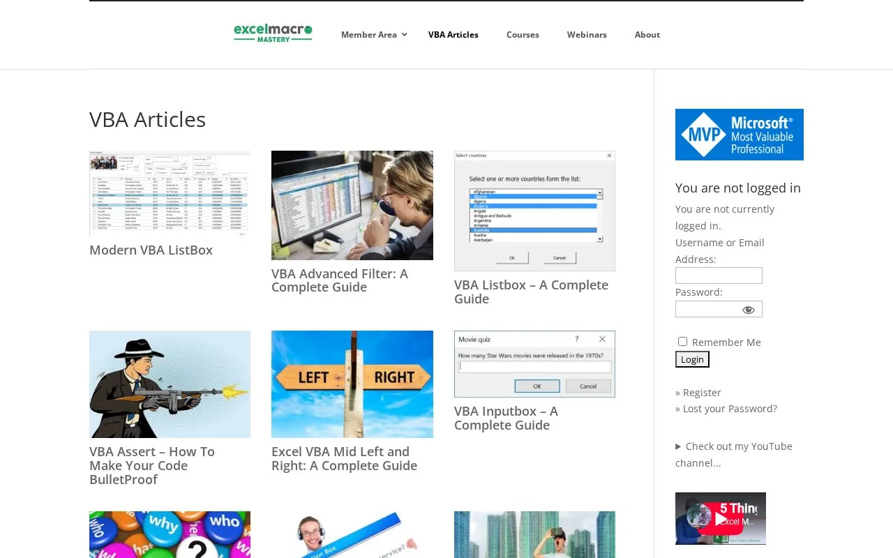 Excel Macro Mastery homepage screenshot