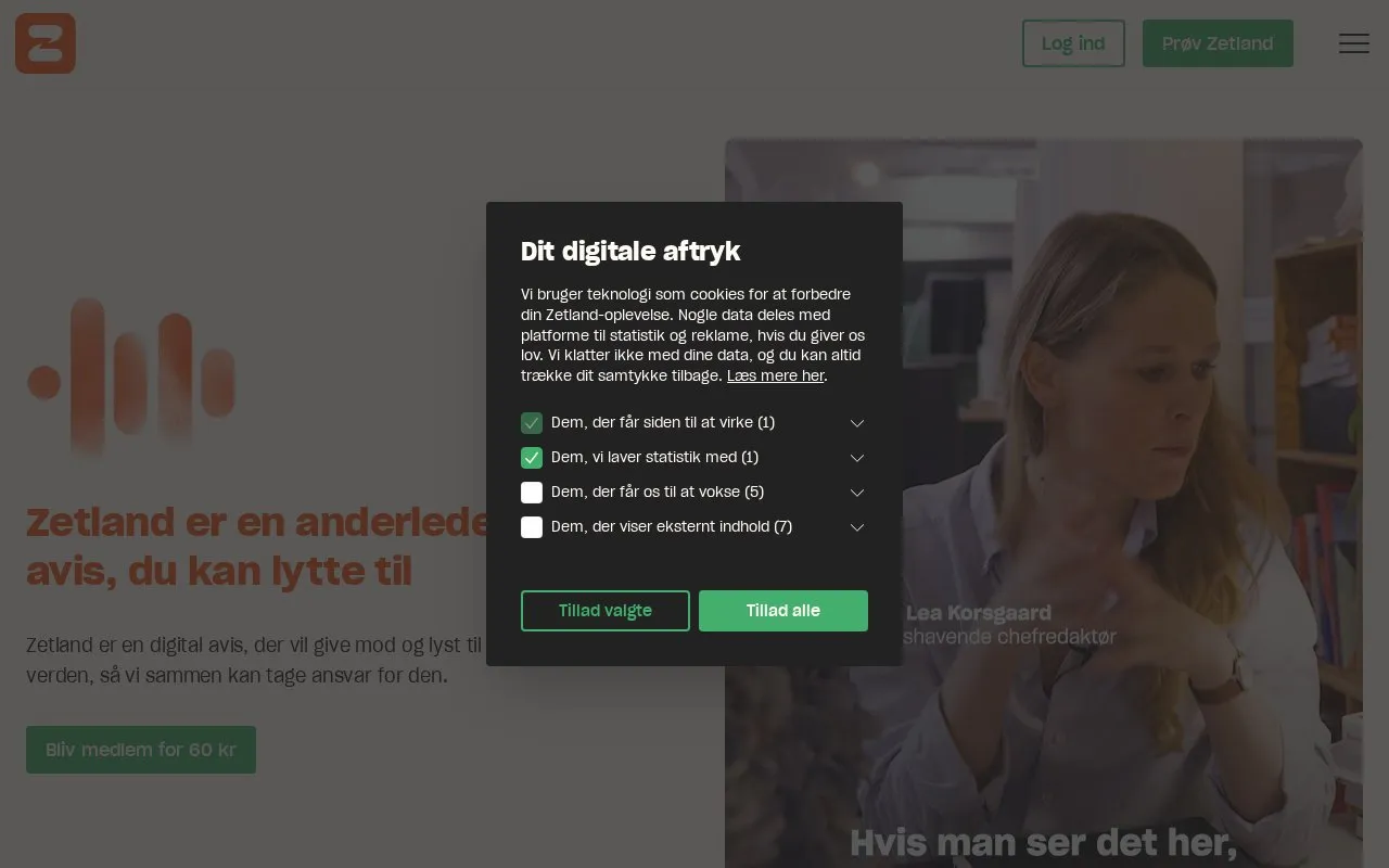 Zetland homepage screenshot