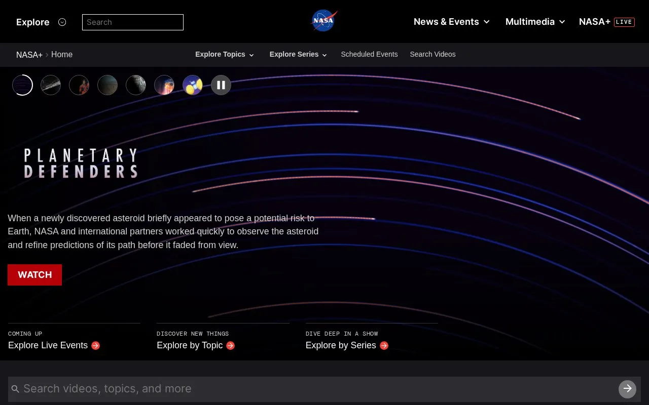 NASA+ homepage screenshot