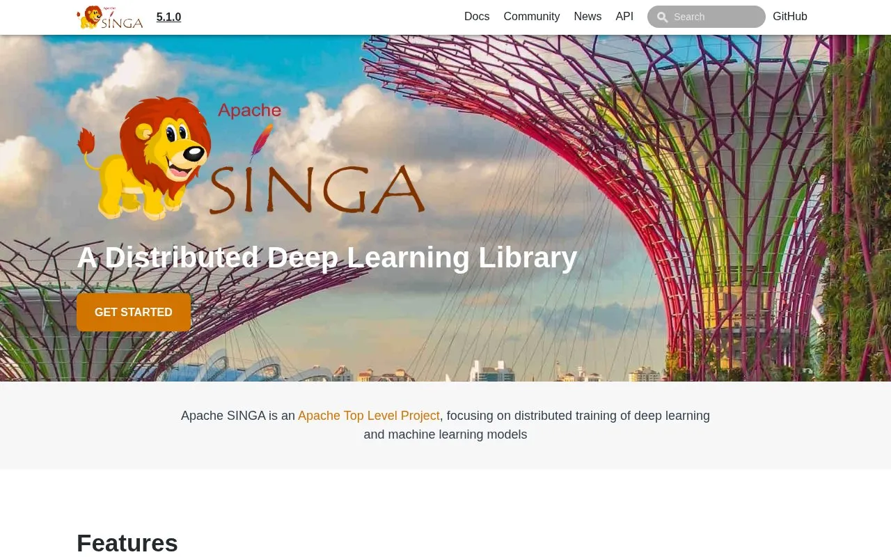 Singa homepage screenshot