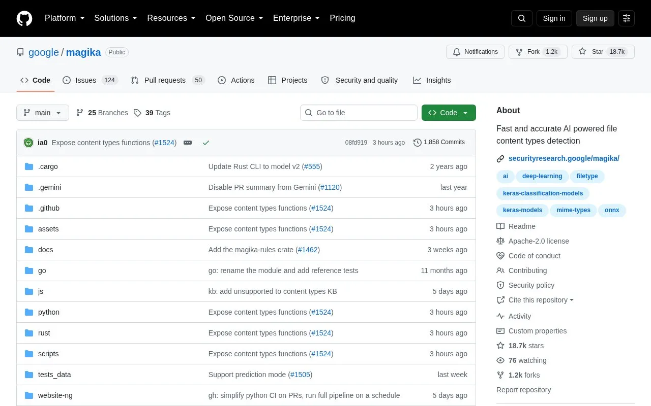 Magika homepage screenshot