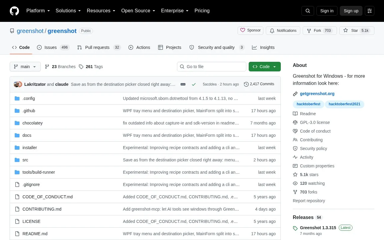 Greenshot homepage screenshot