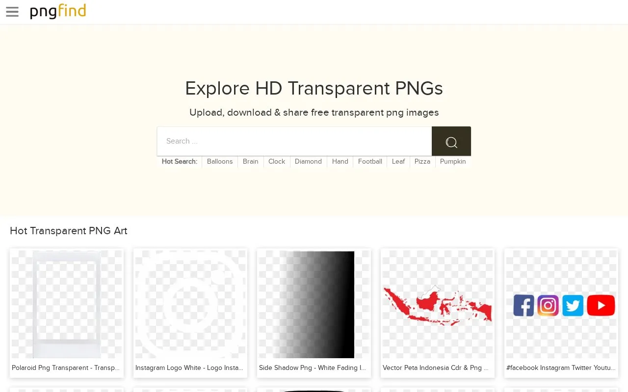 PNGFind homepage screenshot