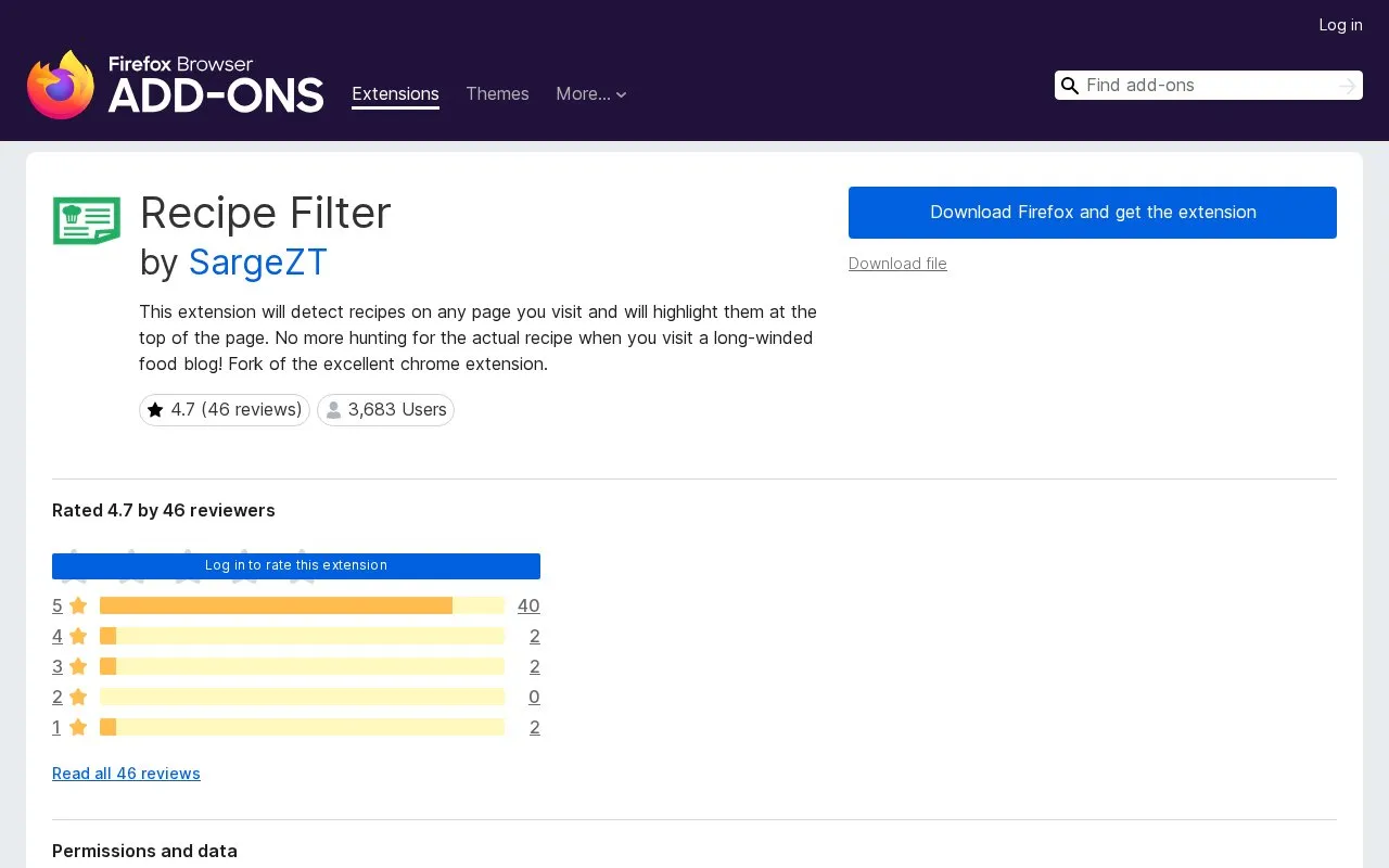 Recipe Filter by SargeZT homepage screenshot