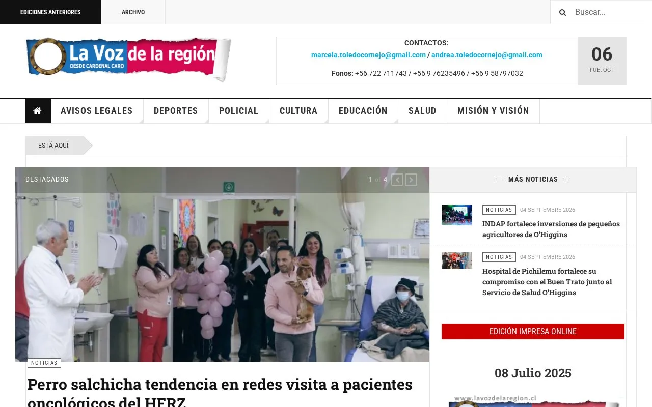 La Voz de la Región homepage screenshot