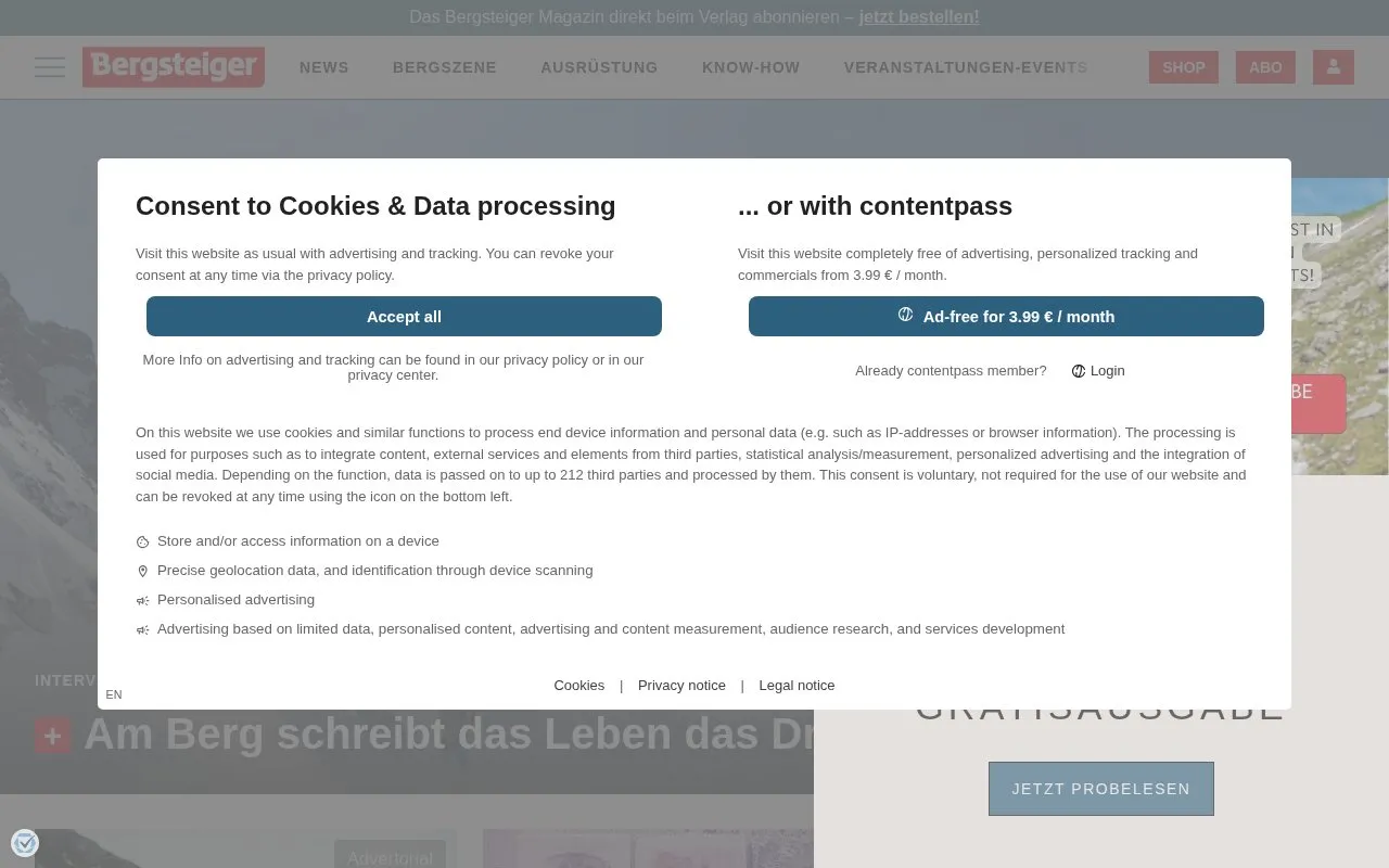 Bergsteiger homepage screenshot