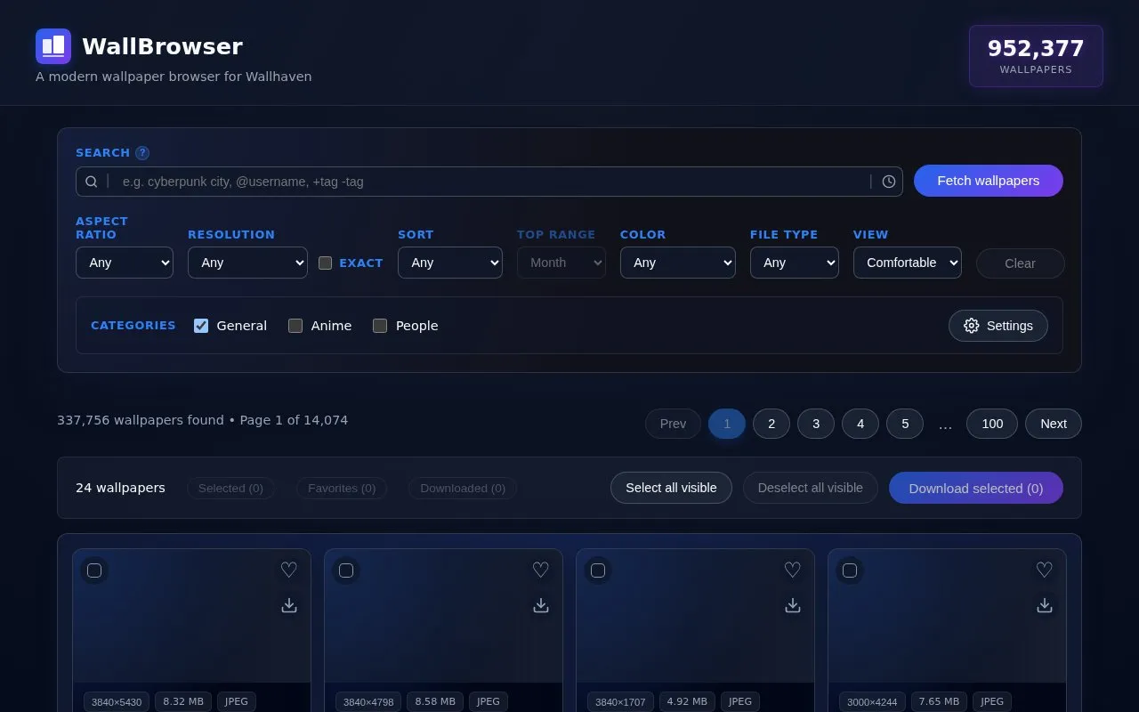 WallBrowser homepage screenshot